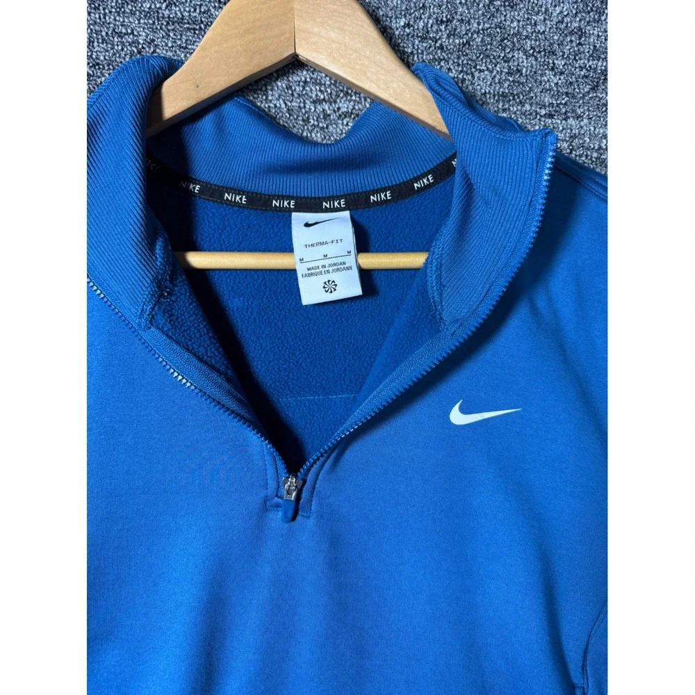 Nike Therma-FIT Womens Blue Cropped Quarter Zip Pullover Fleece Logo Tape Medium - Picture 4 of 11